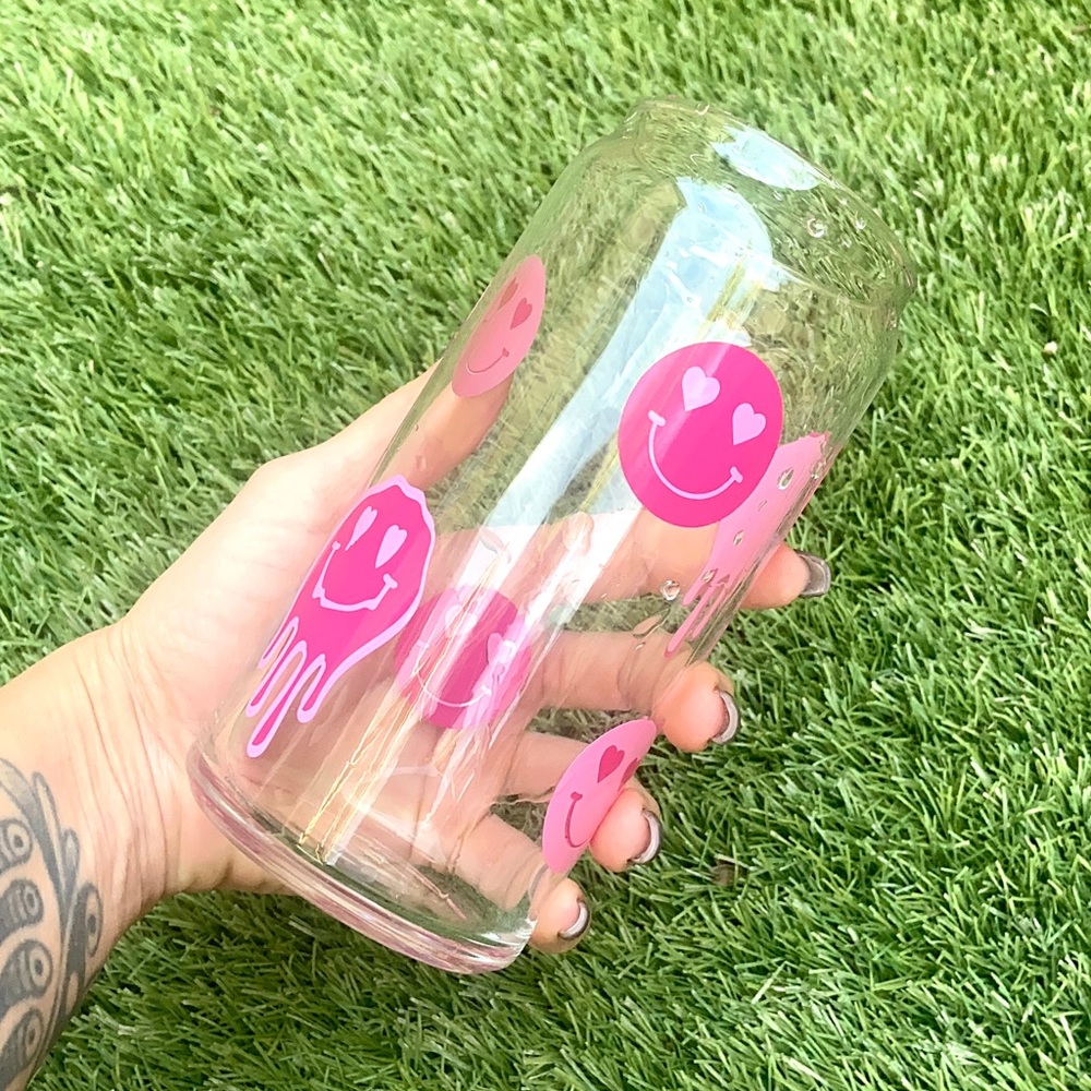 ⚡️ HAPPY FACE GLASS CAN BOTTLE ⚡️
